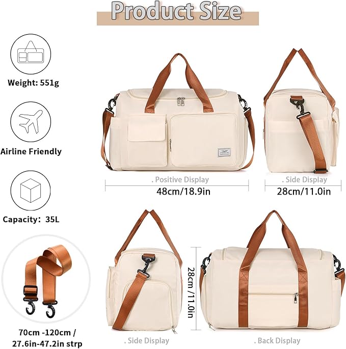 FIORETTO Women's Gym Duffle Bag with Shoes Compartment, 37L Capacity, Ideal for Travel, Gym, Sports, Duffel, Weekender