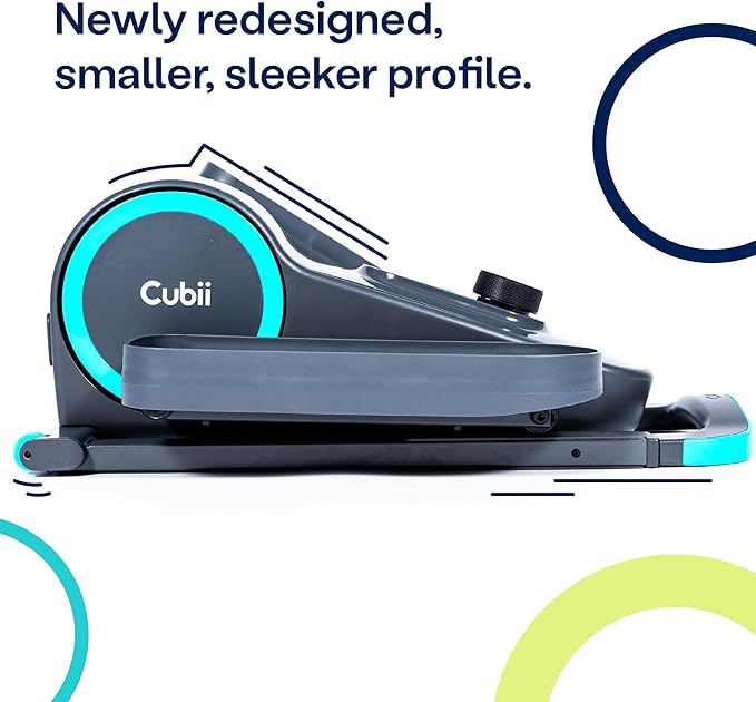 Cubii GO Aqua - Compact Whisper Quiet Under Desk Elliptical with LCD Monitor, Adjustable Resistance, Portable Design with Telescopic Handle & Wheels