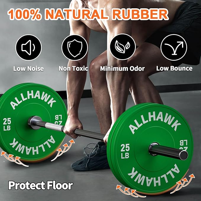 Colorful Olympic Bumper Plates, 2-inch Stainless Steel Insert, Virgin Rubber Weight Plate Set for Barbell Weight Lifting and Strength Training Home Gym