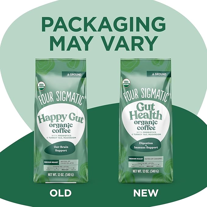 Four Sigmatic Gut Health Organic Ground Coffee | Medium Roast, Immune Boosting Probiotic Mushroom Coffee with Chaga & Turkey Tail for Gut Health & Immune Support | 12oz Bag
