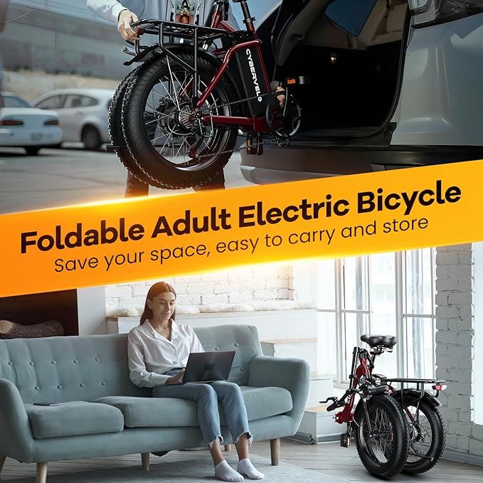 Folding Electric Bike for Adults with Peak 1000W Motor, 48V 20AH Battery up to 30MPH 80 Miles, 20" Fat Tire All Terrain Ebike, Front Suspension 7-Speed Commuter E Bike, Step-Thru, UL Certified