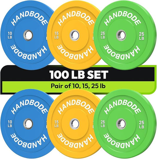 Colored Bumper Weight Plates Olympic Weight Plate Set 2-Inch, 10/15/20/25/35/45/55 lb Barbell Weight Plates Set for Home Gym, Rubber Strength Training Weights Plates for Weight Lifting