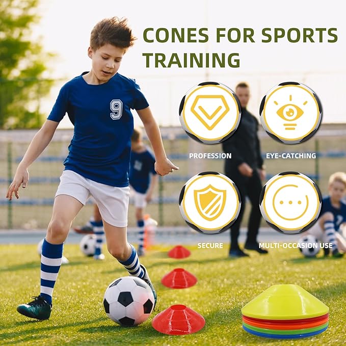 60/30 Pack Soccer Training Cones - Agility Cones with Carry Bag, Sturdy Disc Cones for Sports Training, Soccer, Football, Basketball, Indoor Outdoor Sports, Festive Events, Field Cone Markers