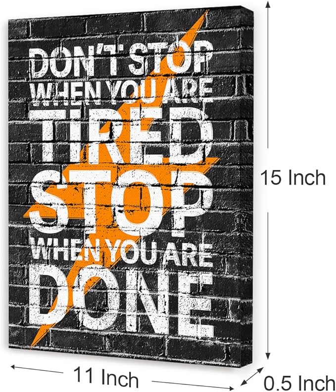 Gym Quotes Wall Art,Inspirational Workout Wall Decor,Don't Stop When You're Tired Stop When You're Done Canvas Wall Art for Home Gym Exercise Fitness Room
