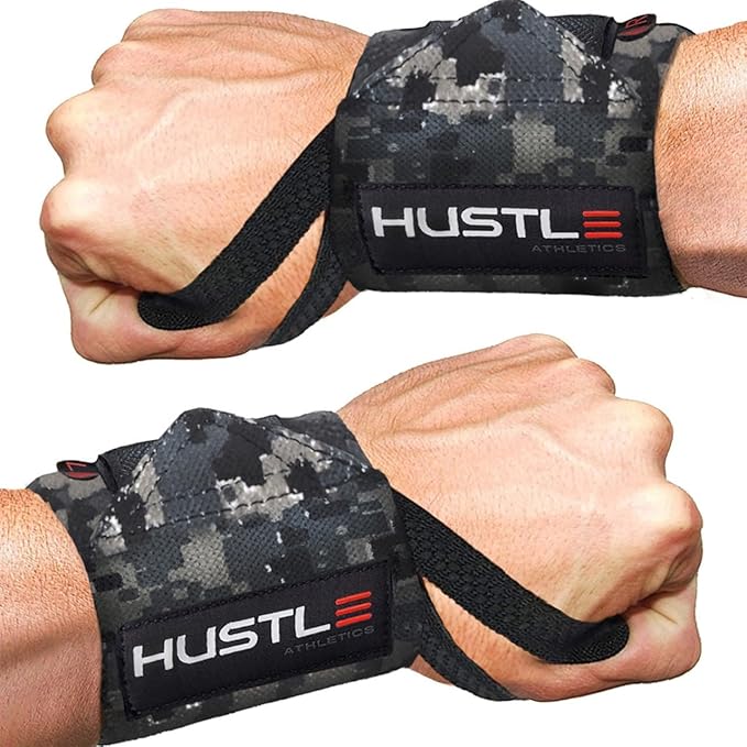 Hustle Athletics Wrist Wraps for Weightlifting – Max Wrist Support for Safe & Heavy Lifts, USPA Approved 18" & 12" Lengths, Thumb Loop Gym Straps for Powerlifting & Weight Lifting for Men and Women