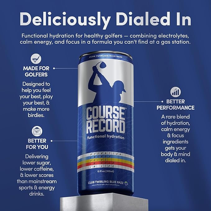 Functional Hydration Drink for Golfers – COURSE RECORD Variety Pack – Electrolytes, Calm Energy & Focus – Healthy Sports Drink – 12-Pack (12oz Cans) – Low Sugar, Low Caffeine
