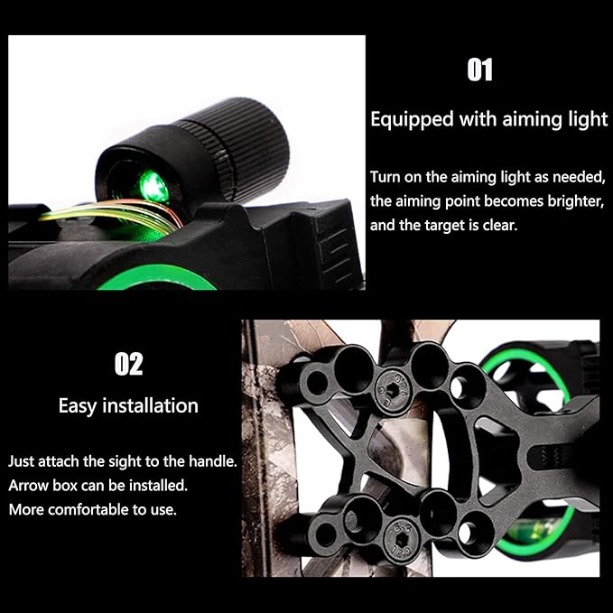Archery Bow Sight Compound Bow Sight 5 Pin Bow Sights Micro Adjustable with Bow Sight Light Aluminum Alloy Sight for Right and Left Hand