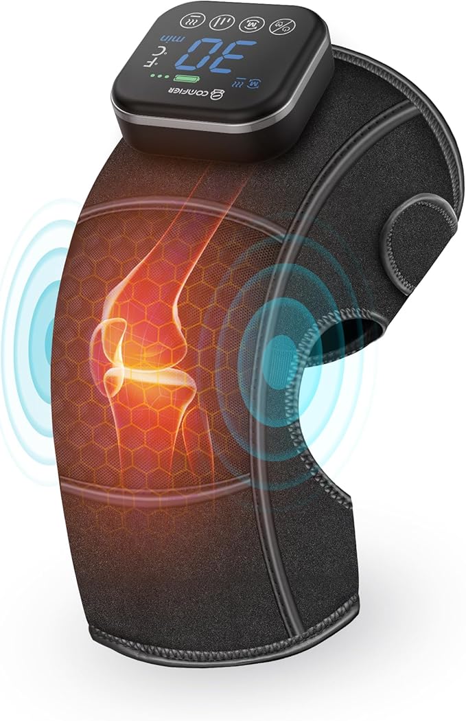 COMFIER Cordless Knee Massager with Heat & Vibration,Heated Knee Brace Wrap for Arthritis, Graphene Knee Heating Pad for Knee Pain, Electric Knee Support, Gifts for Men Women (1 Pack)