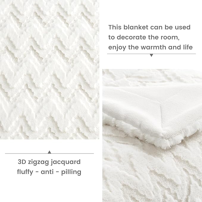 Cozy Bliss Faux Fur Throw Blanket for Couch - Ultra Soft Fuzzy Cozy Throw Gift Blankets for Women,Cream White Boho Blanket for Sofa Bedroom Living Room.60 * 80 Inches