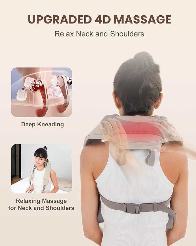 Cordless Neck Shoulder Massager with Heat, Back Massager Pillow, Gifts for Men, Women