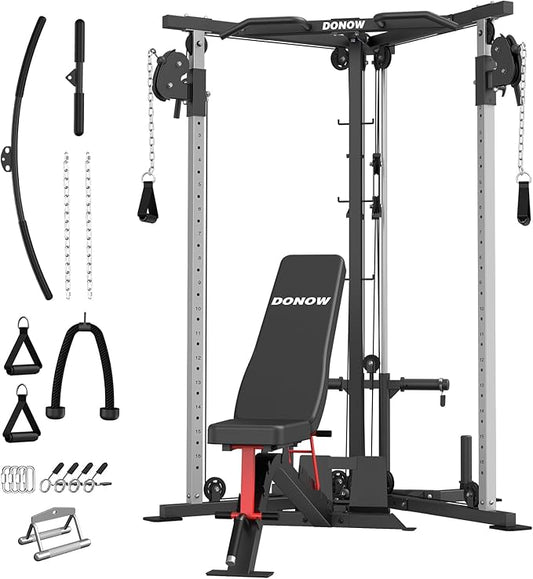 DONOW Cable Crossover Machine, Cable Fly Machine Home Gym System Workout Station with Dual Pulley System Pull-Up Bar Cable Bar and LAT Pull Down System