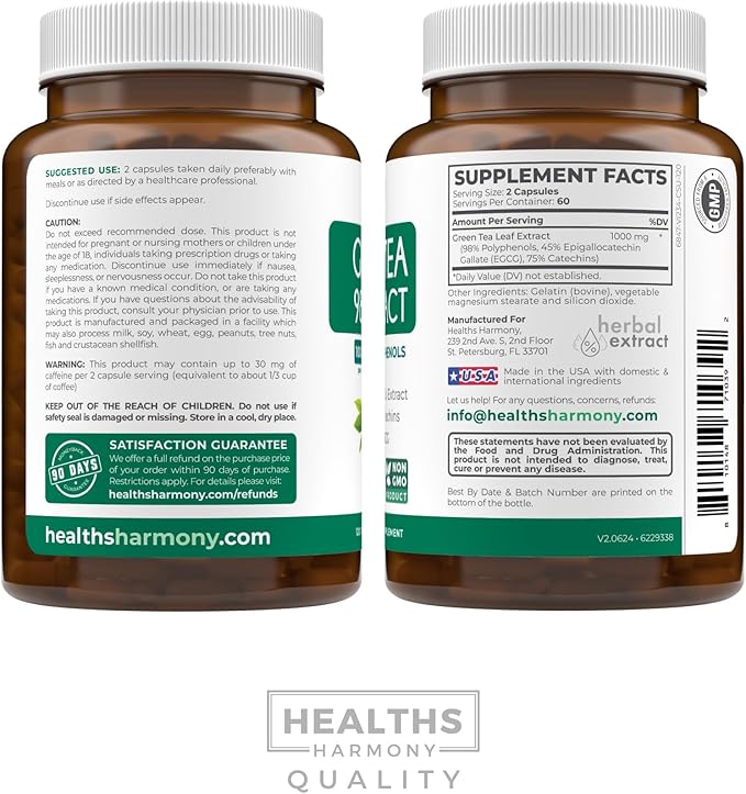 EGCG Green Tea Extract Capsules - Super High Potency Green Tea Pills Antioxidant Rich Formula Packed with Polyphenols Catechins & EGCG - 500mg Per Capsule - Non-GMO & Made in the USA (2 Month Supply)