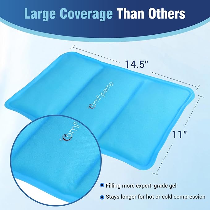 Comfytemp Wearable Ice Pack for Injuries Reusable Gel for Knee Shoulder Back Pain Relief, Arthritis with Instant Hot Cold Compress, Large Ice Pad, 2 Straps, 10.5"x14.5", Surgery Gift