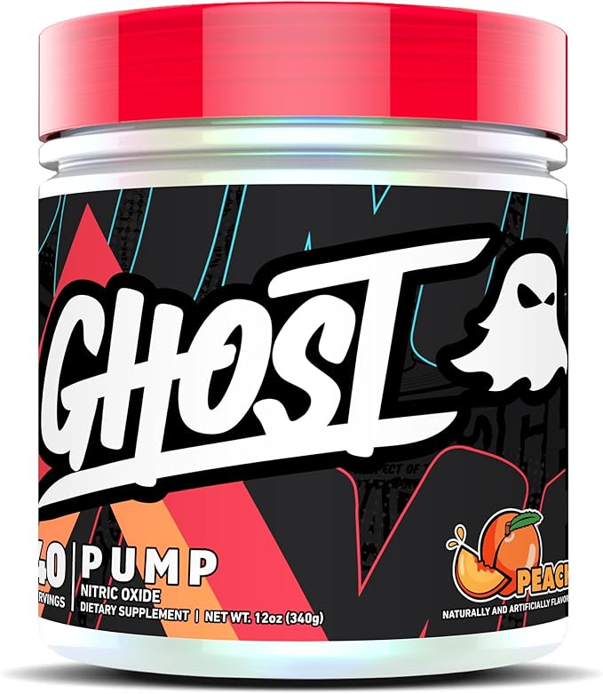 GHOST Pump Nitric Oxide Powder, Peach - 40 Servings - Sugar-Free & Stim-Free Pre-Workout Supplements - L-Citrulline, Arginine Nitrate & L-Glutathione - Soy & Gluten-Free, Vegan