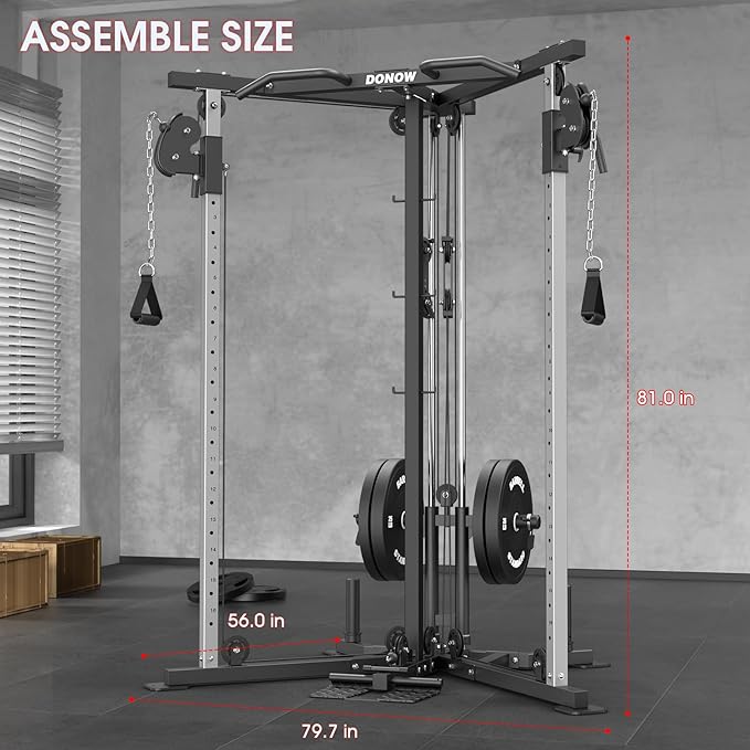 DONOW Cable Crossover Machine, Cable Fly Machine Home Gym System Workout Station with Dual Pulley System Pull-Up Bar Cable Bar and LAT Pull Down System