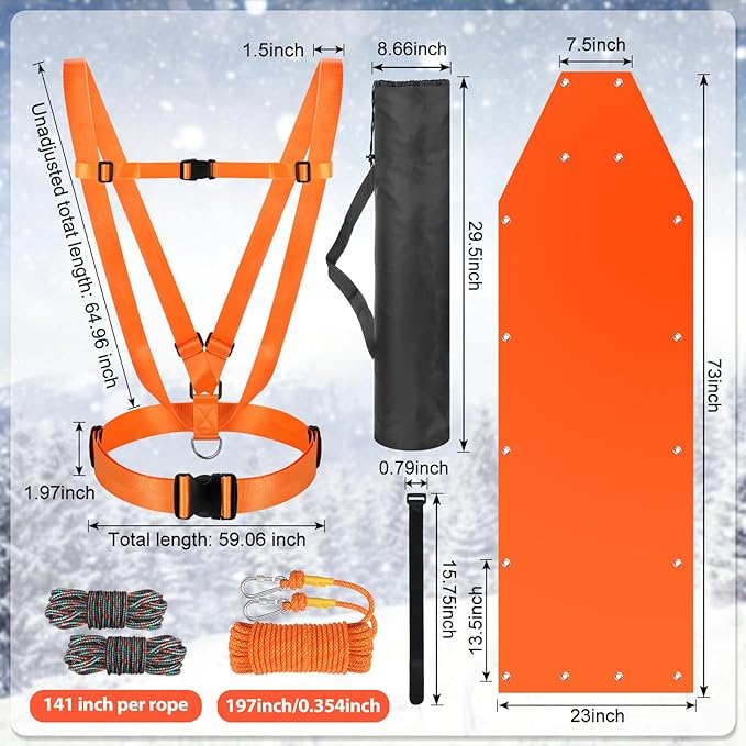 Deer Drag Sleds Set,Deers Drag Harness and Drag Sleds with Heavy Duty Deer Drag Strap Rope Elastic Tying Belt Storage Bag and 2 Tying Ropes Hunting Equipment for Deers Hauling Elk Turkey Game Animals