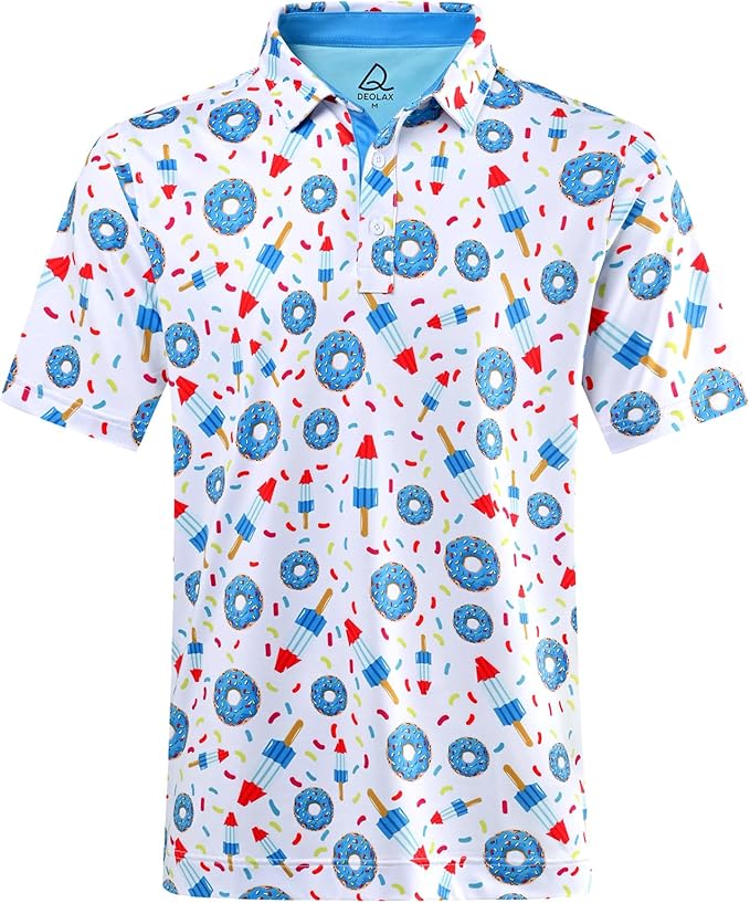 DEOLAX Mens Polo Shirts Fashion Print Mens Golf Shirt Dry Fit Mens Golf Polo Short Sleeve Quick Dry Funny Golf Shirt for Men