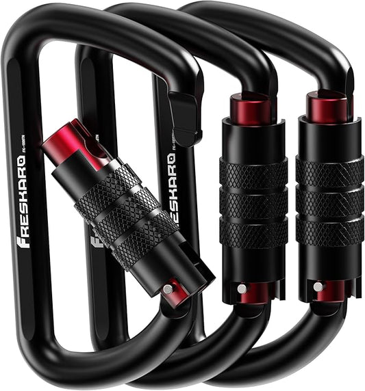 FresKaro 3inch 12kN-2698lbs Auto Locking Carabiner Clips, Solid D Shape, Heavy Duty 7075 Aluminum, Lightweight 1.09oz, Rust Proof, for Hammock, Hiking, Dog Leash, Keychain etc., Multi-Colors