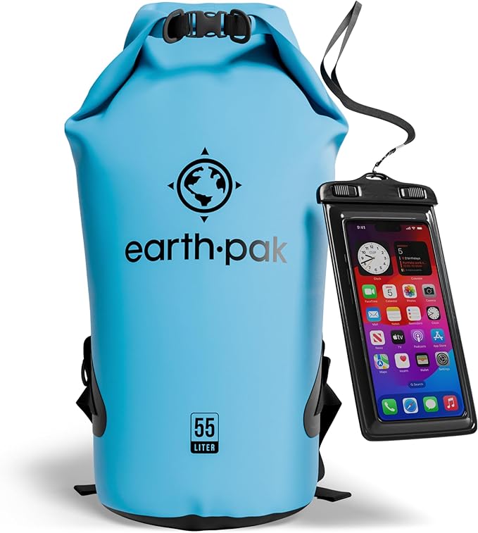 Earth Pak Waterproof Dry Bag - Roll Top Waterproof Backpack Sack Keeps Gear Dry for Kayak with Waterproof Phone Case