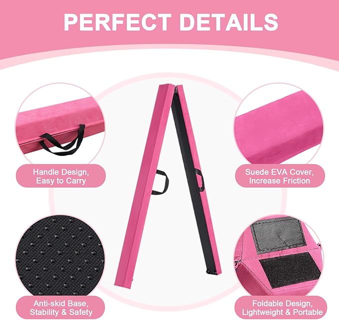 AWSUM Foldable Balance Beam for Kids, 6ft/8ft/9ft/10ft Anti-Slip Gymnastics Equipment, Suede Cover, Toddler to Teen, for Home Training School