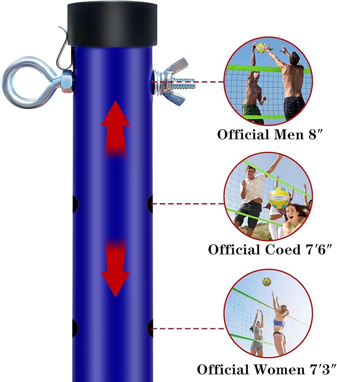Badminton & Volleyball Combo Set- 32FT Adjustable Professional Volleyball Net for Lawn, Backyard, Easy Set up Volley ball Set with Volley ball,Badminton Racquets,Carry Bag,Boundary Line for Family Fun