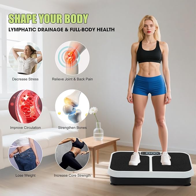 Homesy Vibration Plate Exercise Machine, Vibrating Plate for Lymphatic Drainage, Full Body Shaking Workout Fitness Platform Board, Sport Gym Equipment for Weight Loss Fat Burner for Women Men