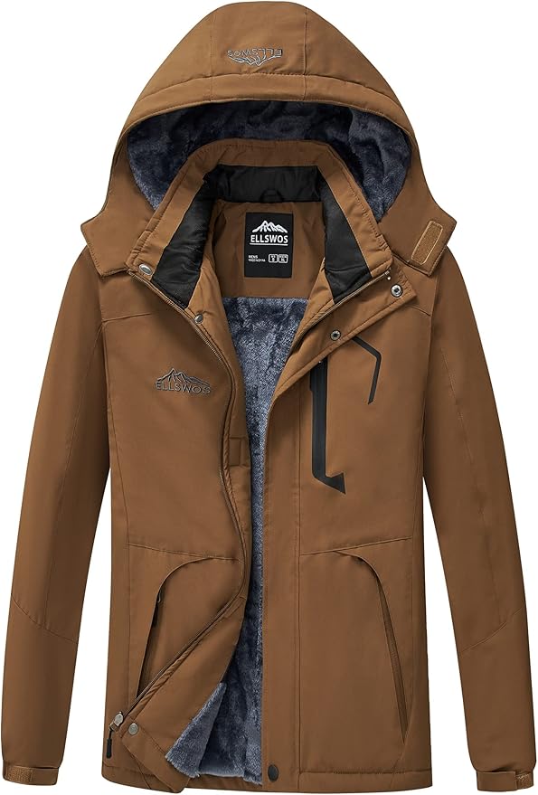 ELLSWOS Men's Waterproof Ski Jacket Winter Snow Coat Warm Hooded Raincoat Windproof Windbreakers