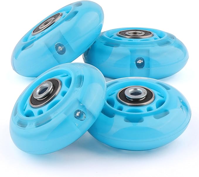 8pcs Inline Skate Wheels Led Light-Up Wheels 64/70/72/76/80mm w/Bushings 85-88A for Kids and Youth Beginners Children's Inline Skates Indoor/Outdoor Use (Blue, 64mm)