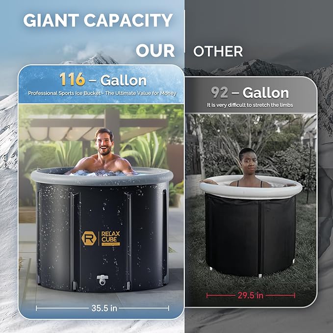Ice Bath Tub for Athletes, 116 Gal XL Cold Plunge Tub for Recovery and Cold Water Therapy, Portable Multiple Layered Ice Pod Barrel for Outdoor, Inflatable Icebath Tub at Home