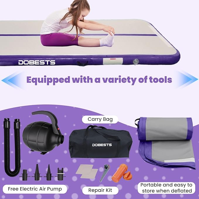 DOBESTS Inflatable Air Gymnastics Mat Tumbling Mat Tumble Track Gymnastics Training for Kids Home 6.6 feet 10 feet 13feet 16feet 20feet 4/8inch Thick for Cheerleading Dance Yoga Cheer Water With Pump