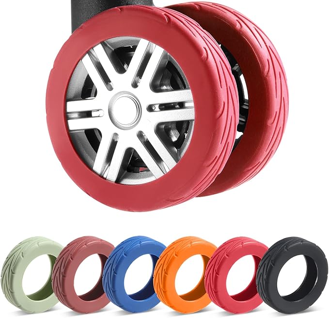 8 Pcs Upgrade Luggage Wheel Covers, Carry On Luggage Suitcases,Wear-Resistant, Anti-Noise, Silicone Wheel Protective Covers for 2-2.4" Spinner Wheel,Essential Travel Accessories (Red)