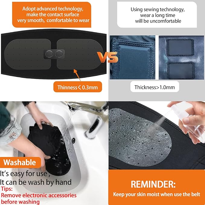 Abs Stimulator Belt-FDA Cleared EMS Massager Abdominal Toining Fitness Belt without GEL SHEET Tactical Abs Power Muscle Toner Workout Men Women & Bodybuilders USB Rechargeable Black KLT-07