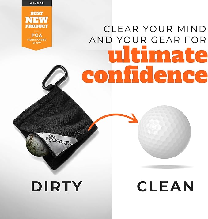 Frogger Amphibian Golf Ball Towel with Wet and Dry Technology Small Golf Ball Towels for Golf Bags with D Clip, Premium Golf Ball Accessories, Ultra Absorbent