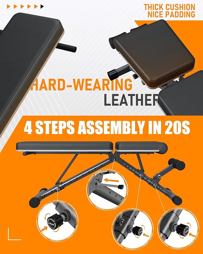 BARWING Adjustable Weight Bench Workout Bench, 1000 LB Heavy Duty Incline Decline Bench for Home Gym, Easy Assembly Foldable Training Lifting Bench, Ultra Short Gap 2025 New Version