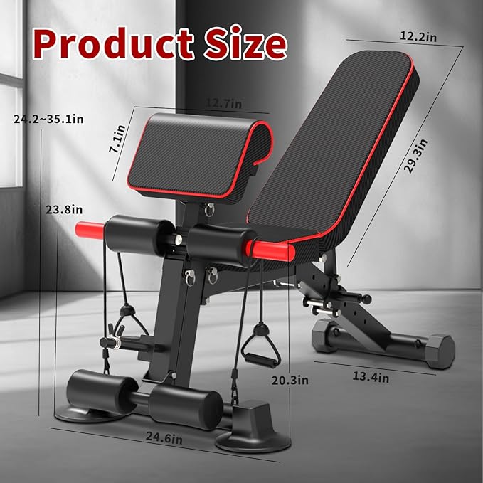 Adjustable Weight Bench,Utility Workout Bench Foldable Incline Decline Benches for Home Gym Full Body Workout,Load 600LBS