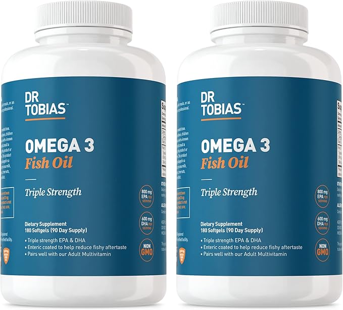 Dr. Tobias Omega 3 Fish Oil, 2000mg Triple Strength with 800mg EPA 600mg DHA Per Serving, Fish Oil Omega 3 Supplements for Heart, Brain & Immune Support, 360 Softgels, 180 Servings