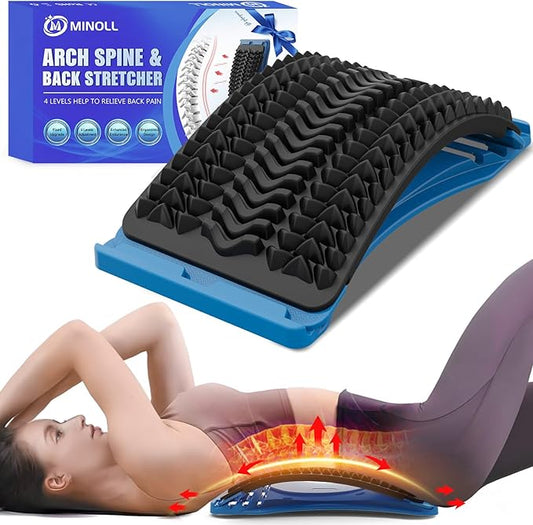 Back Stretcher for Lower Pain Relief, 4 Level Adjustable Arch Lumbar Cracker Board, Massager for Scoliosis, Spine Decompression Support - Blue