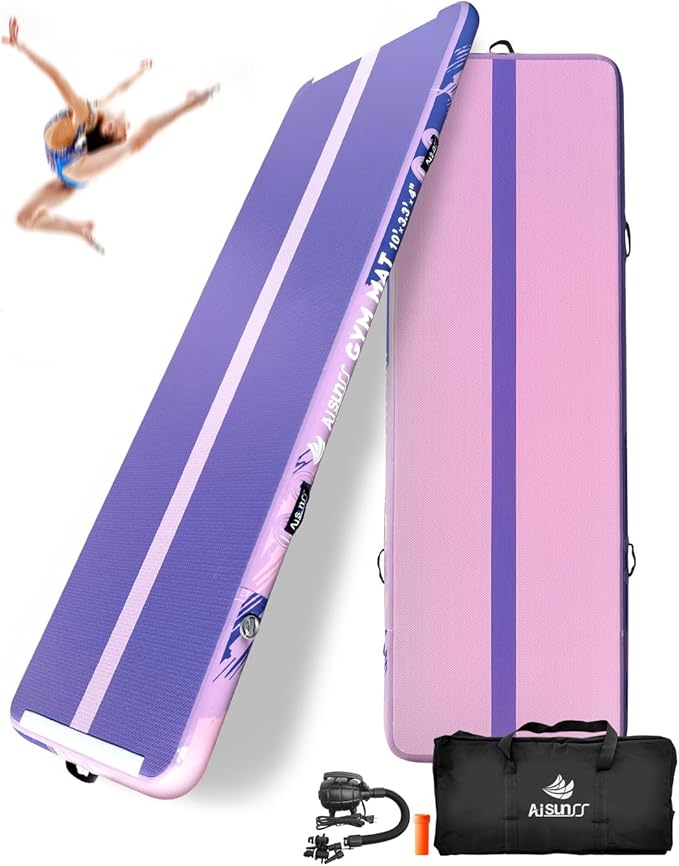 Inflatable Air Gymnastics Mat Training Mats with Air Pump 4/8 inches Thickness Gymnastics Tracks for Home Use/Tumble/Gym/Training/Cheerleading/Yoga/Beach/Park/Water