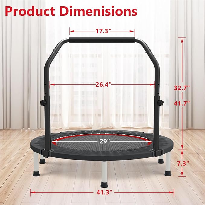 HYD-Parts 40" 48" Mini Trampoline for Adults and Kids Exercise Rebounder with Adjustable Bar Fitness Trampoline Indoor Max Load 330 440lbs