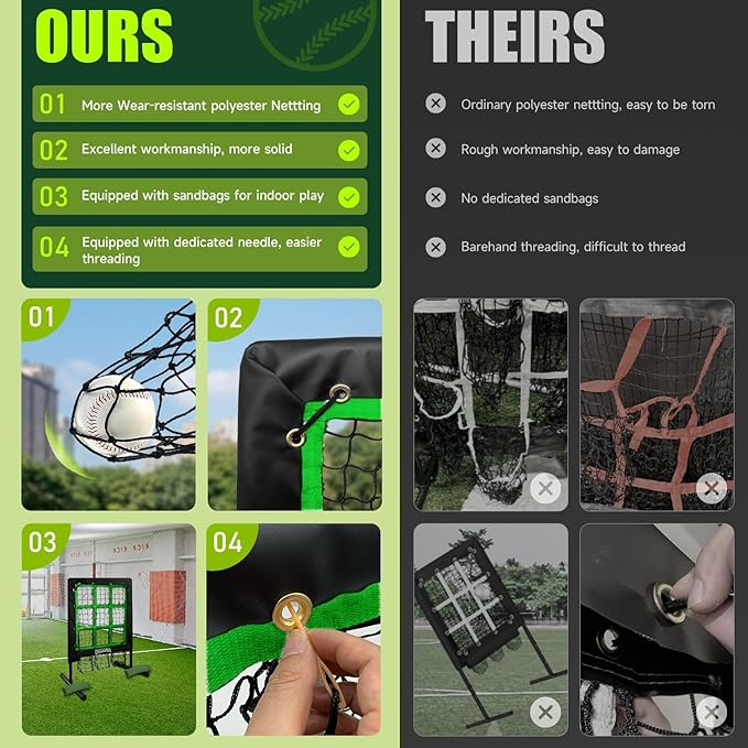 9 Hole Pitching Net, Heavy-Duty Baseball Net with Strike Zone for Pitching and Hitting, Height Adjustable Training Equipment with 9 Pocket Pitching Target for Baseball & Softball Practice