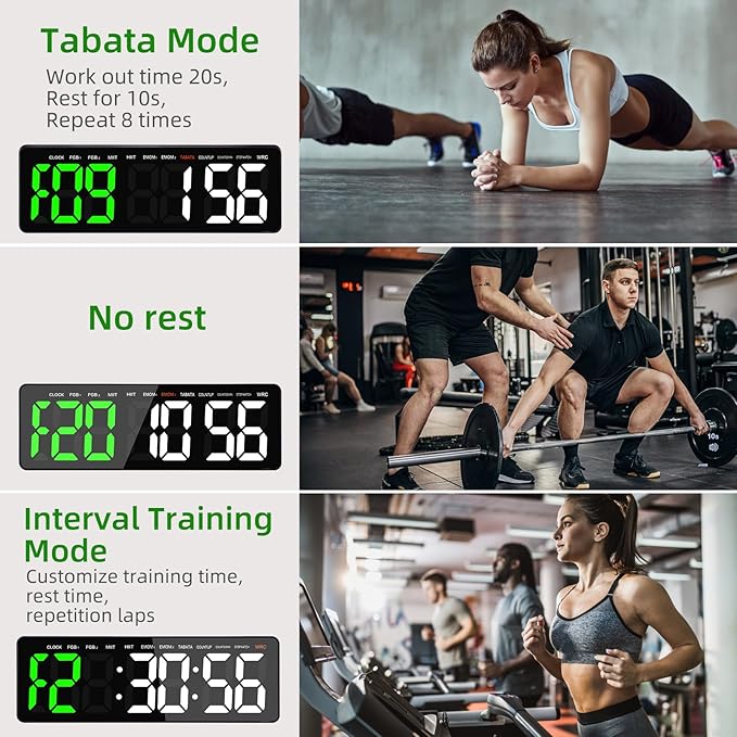 Gym Timer, 16.5" Large Digital Wall Clock for Gym Interval Workout, Remote Control LED Digital Timer for Home Decor, Living Room, Office, Gym, Classroom