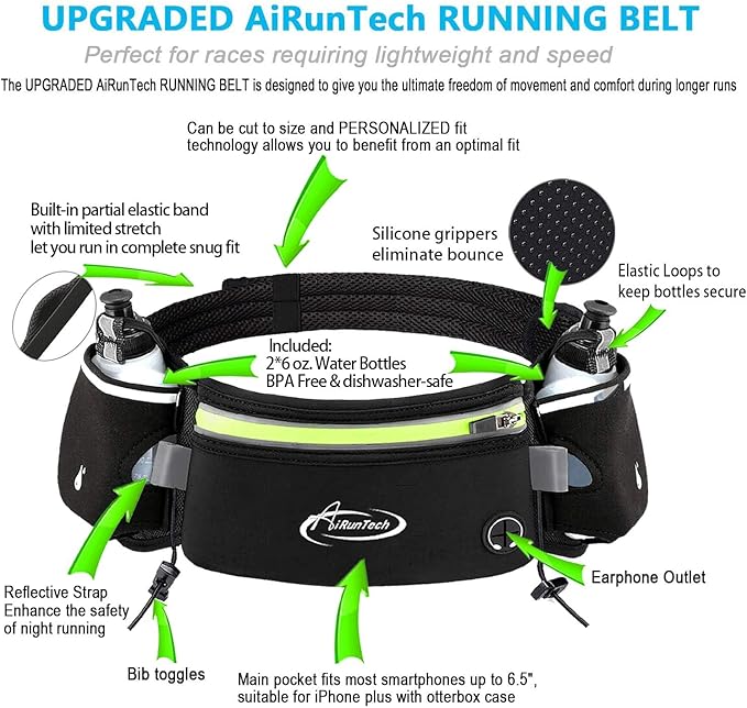 AiRunTech Hydration Running Belt with Water Bottle, Running Fanny Pack for Phone and Wallet Holder, Running Bag Runners Essentials Accessories Marathon Triathlon Walking Jogging Gear Gift