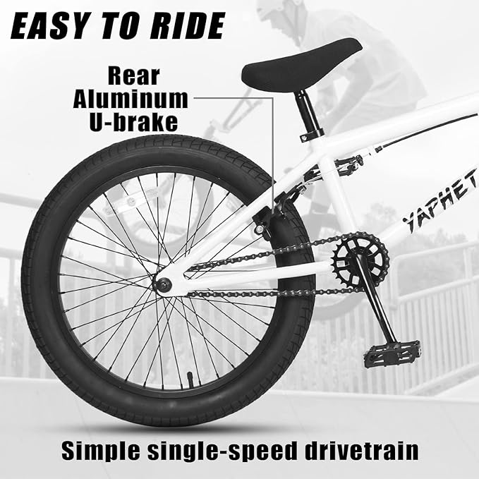 Freestyle BMX Bike, 20 Inch Yaphet Bicycle for Teen Beginner and Adult Riders, Bike with Hi-Ten Steel Frame, Multiple Colors