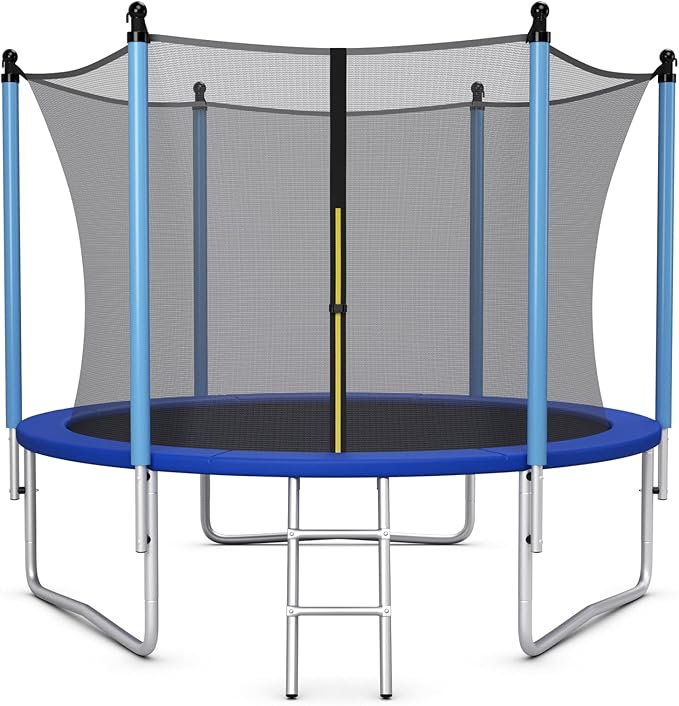 GYMAX Trampoline, 8FT 10FT 12FT 14FT 15FT 16FT Recreational Trampolines w/Safety Enclosure Net & Ladder - ASTM Certificated, Outdoor Trampoline for Kids and Adults