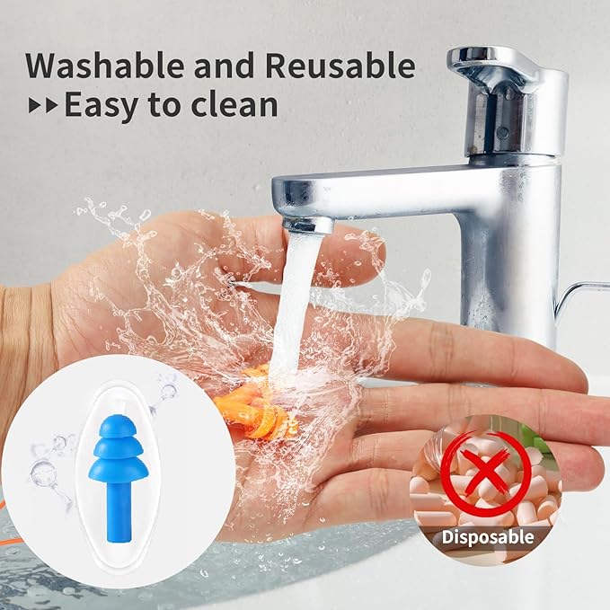 Ear Plugs for Swimming, Soft Ear Plugs for Sleeping Noise Cancelling, Reusable Ear Plugs for Noise Reduction, Ear Protection, Silicone Earplugs for Swimming, Sleeping, Snoring, Work, Concerts, 8 Pairs