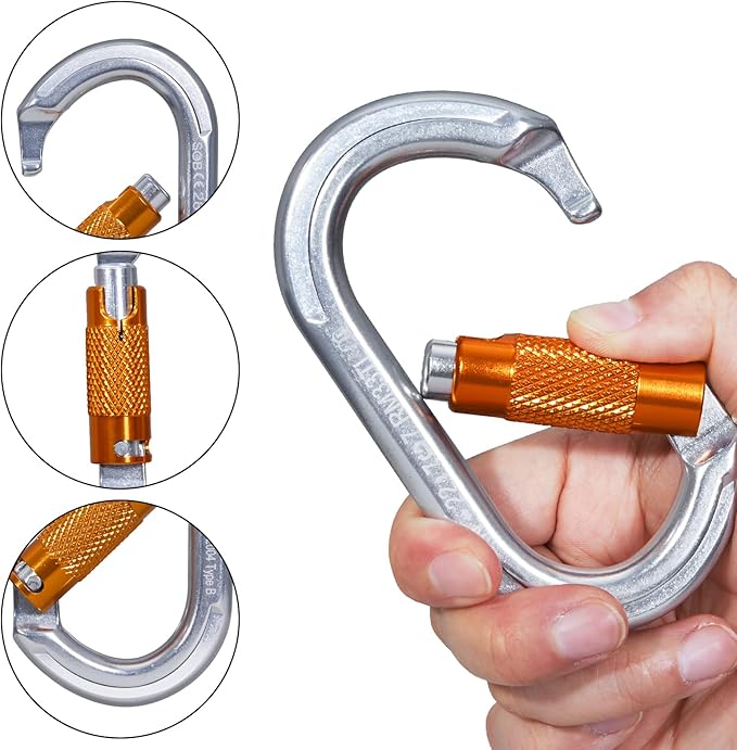 Auto Locking Rock Climbing Carabiner Clips, Heavy Duty Asymmetrical Carabiner Connector Used for Rappelling Rescue Outdoor Climbing, Mountaineer, Hammock, Camping