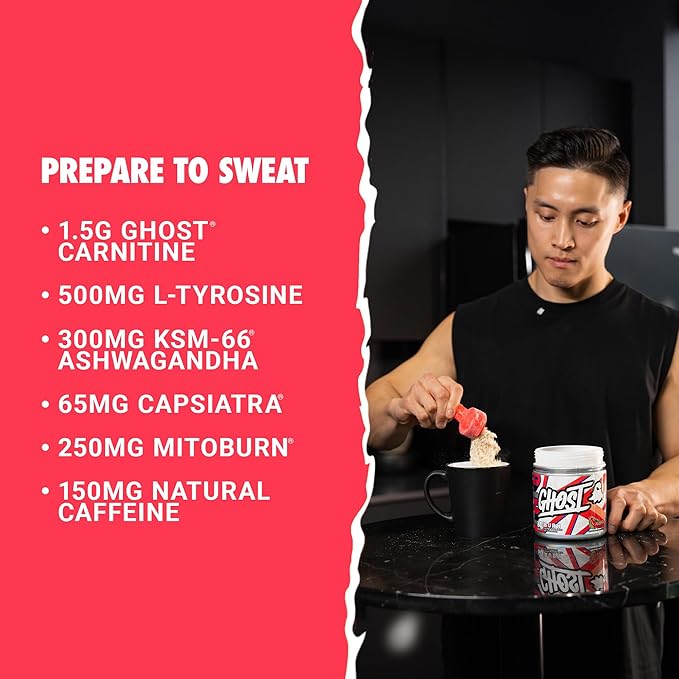 GHOST Burn Weight Management Powder, Guava Berry (60 Servings) - Metabolism & Energy Support Supplement for Men & Women - Natural Caffeine, L-Carnitine & L-Tyrosine - Gluten, Soy & Sugar-Free, Vegan