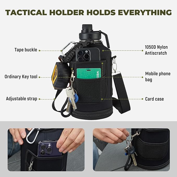 COKTIK Half Gallon Insulated Water Bottle, 64 oz Triple Wall Stainless Steel Flask,Cold for 48 Hrs Leak-Proof & BPA-Free Jug with Paracord Handle, Straw & Spout Lids(2 pack, Army Green)