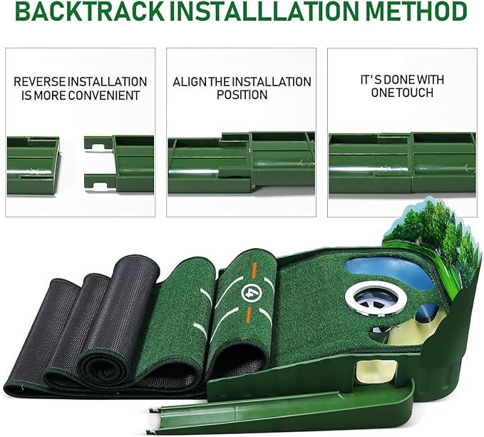 Golf Putting Mat Putting Green Indoor & Outdoor with Ball Return and 3 Holes Improve Accuracy and Speed Durable Wrinkle-Resistant Velvet Crystal Mat Golf Accessories for Men