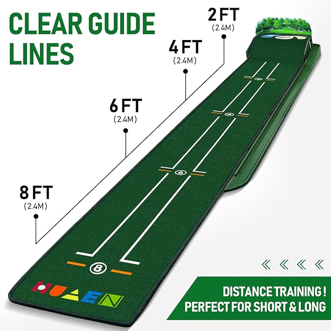 Golf Putting Mat Putting Green Indoor & Outdoor with Ball Return and 3 Holes Improve Accuracy and Speed Durable Wrinkle-Resistant Velvet Crystal Mat Golf Accessories for Men